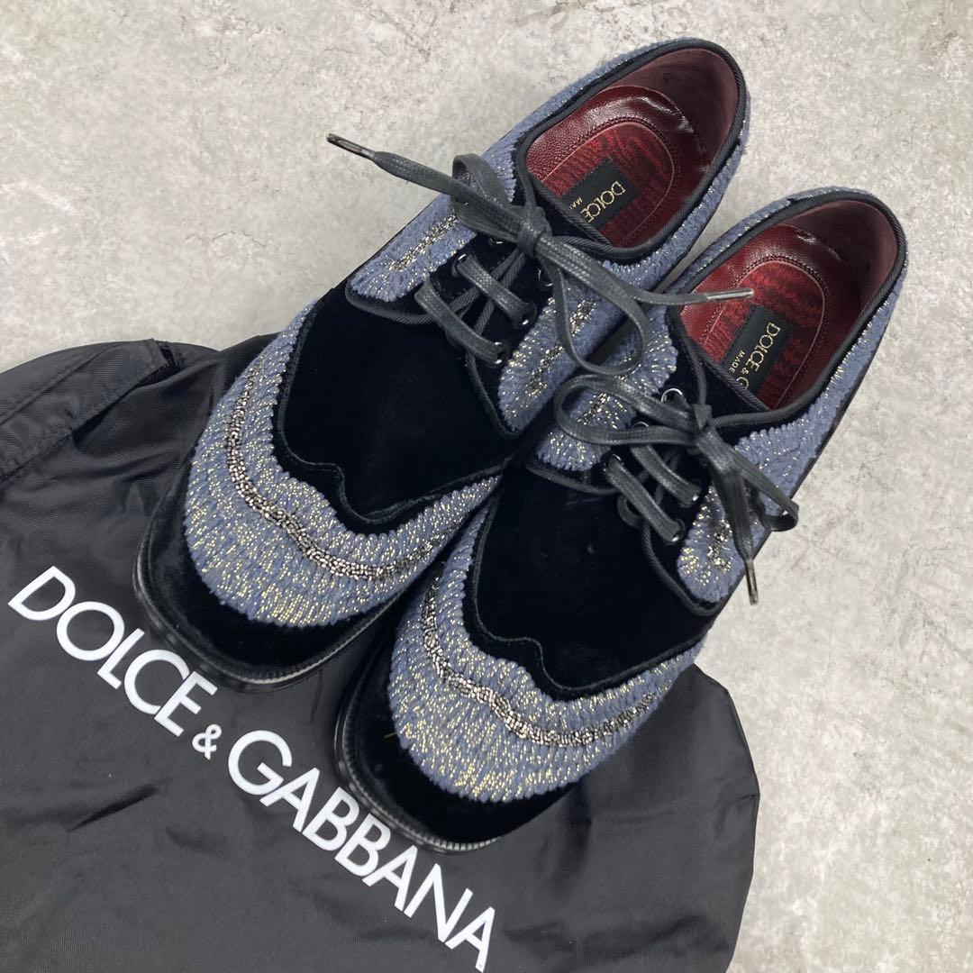 未使用品　ドルチェ&ガッバーナ　ベロア　ビジュー　シューズ　6 1/2 ブラック