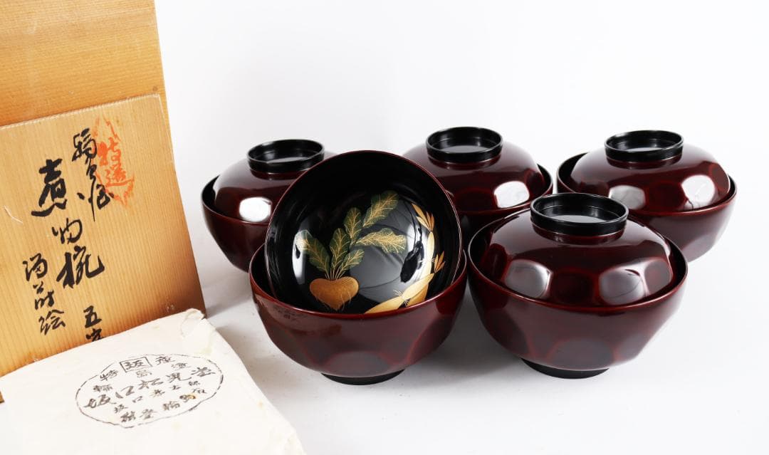 輪島塗 坂口孝太郎謹製 煮物椀 五客 蒔絵　共箱