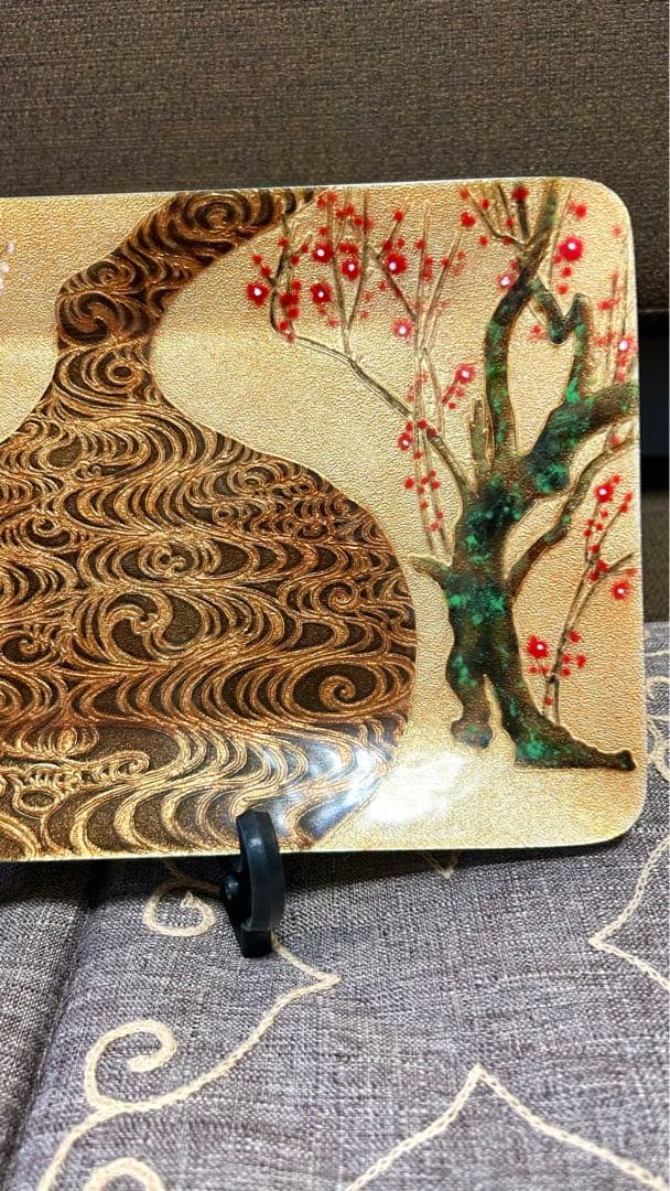 【最終価格】七宝焼　飾皿　光琳梅　紅白梅