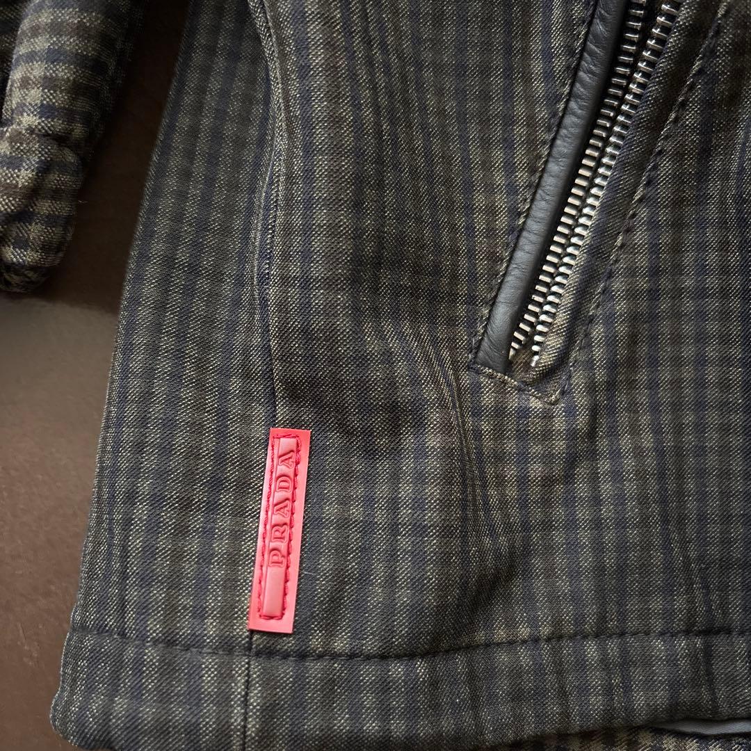 PRADA スポーツ　フード　チェック　ジャケット　ブルゾン　S 中綿