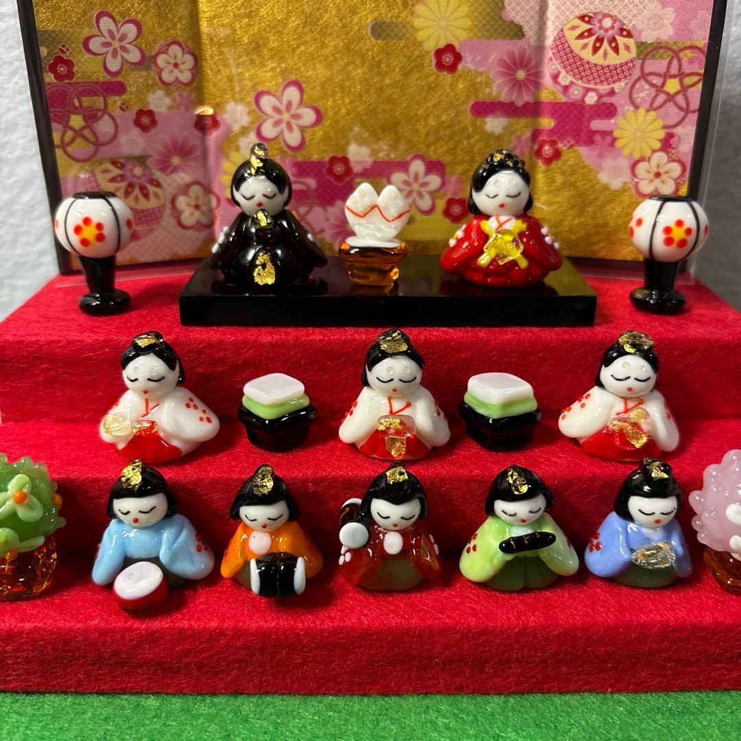 ミント　三段飾り雛セット　ガラス細工　ミニチュア