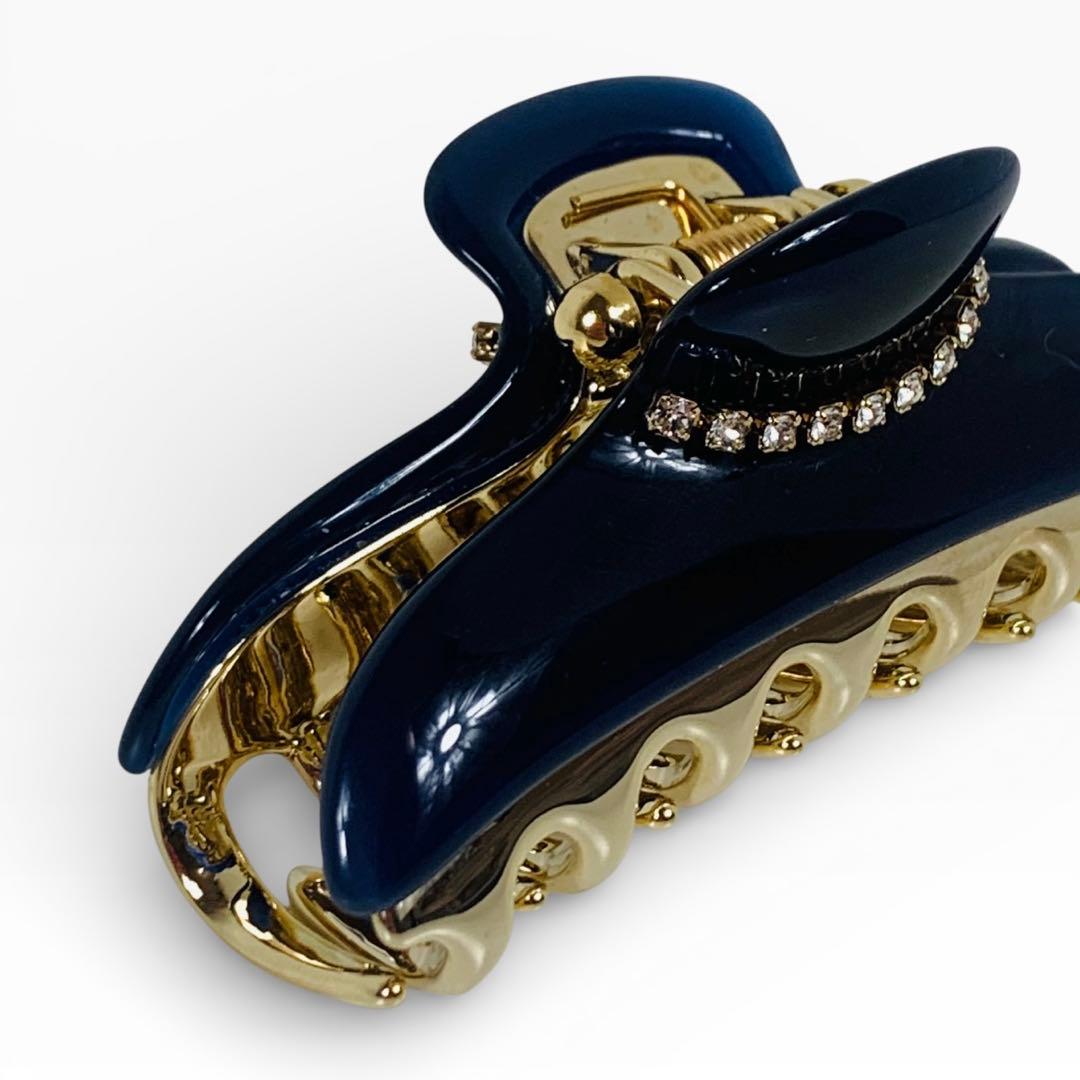 美品　acca アッカ ヘアクリップ ラインストーン ネイビー M イタリア製