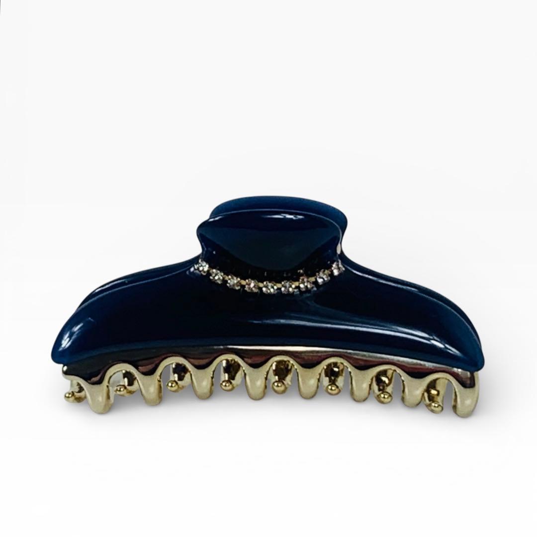 美品　acca アッカ ヘアクリップ ラインストーン ネイビー M イタリア製