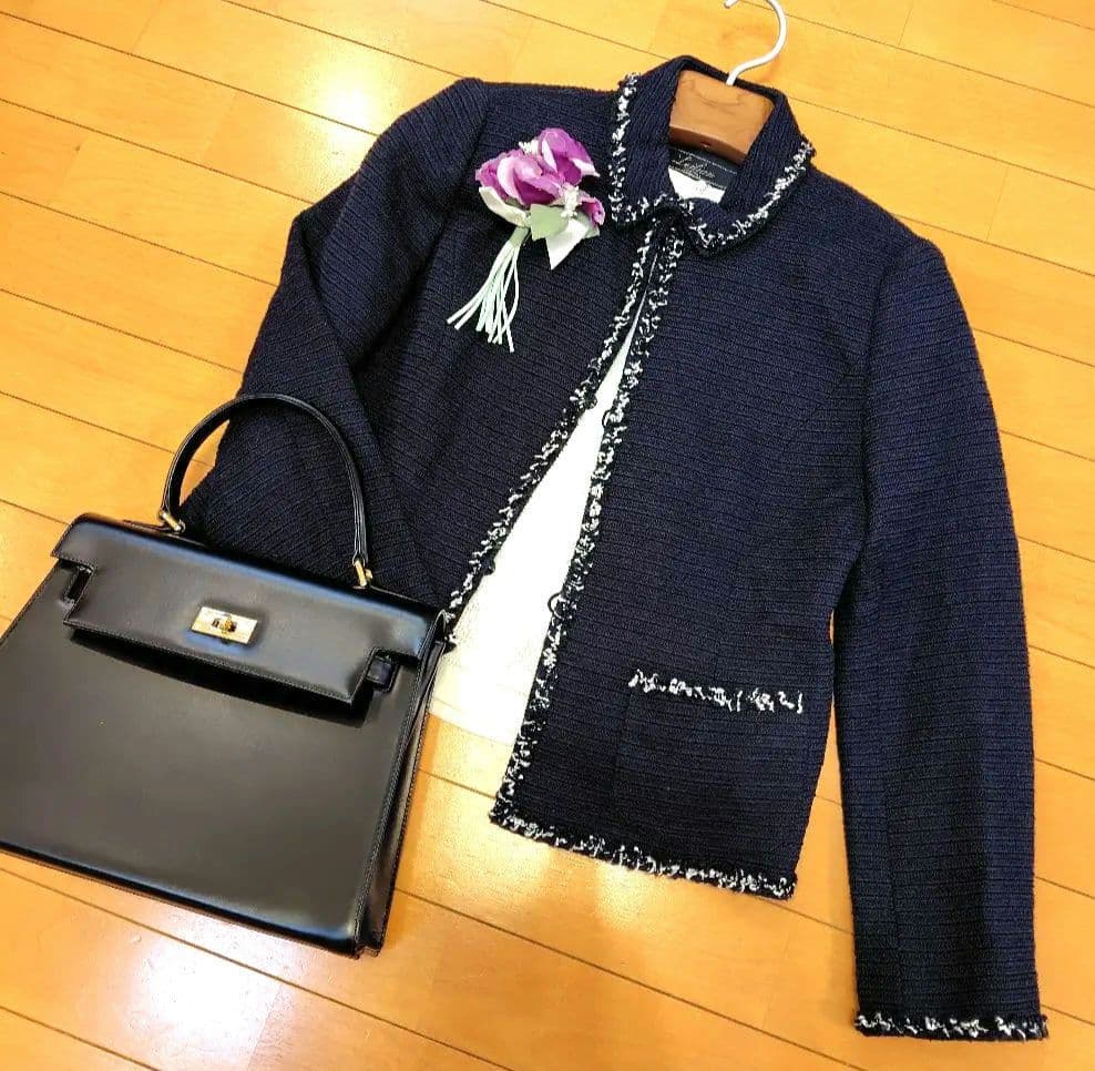 専用レリアン 濃紺ネイビー テーラードジャケット フリンジ仕上げ13L