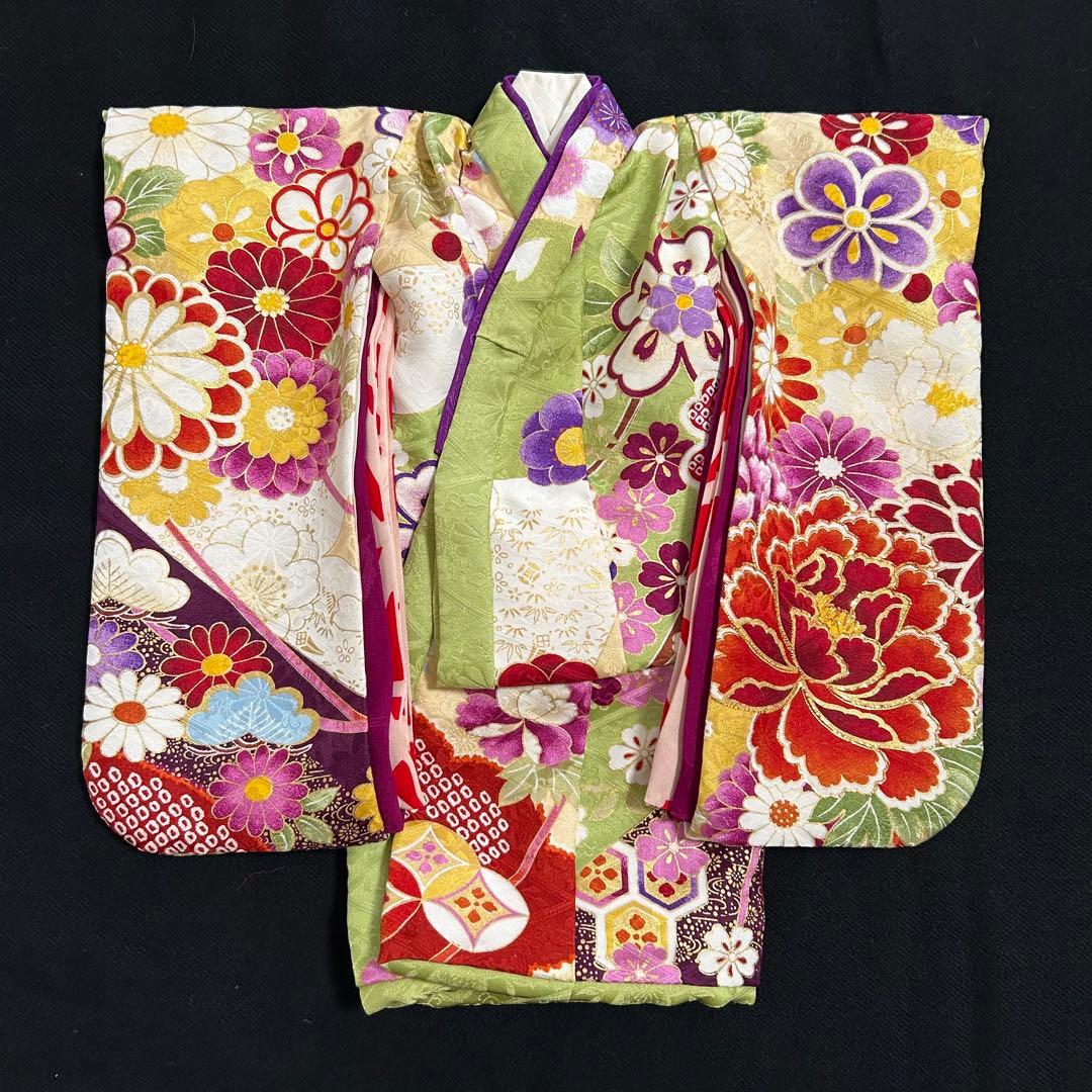 市松人形12号正絹着物と髪飾り　アンティークドール　ビスクドール