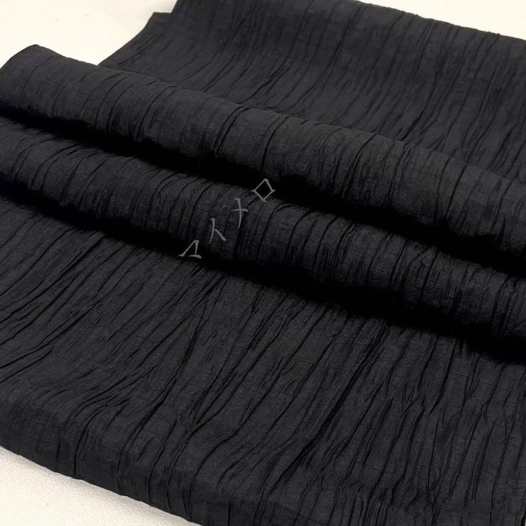 浴衣　綿麻　粋な夏着物　縦縞　黒　兵児帯　プリーツ　2点　0726⑬