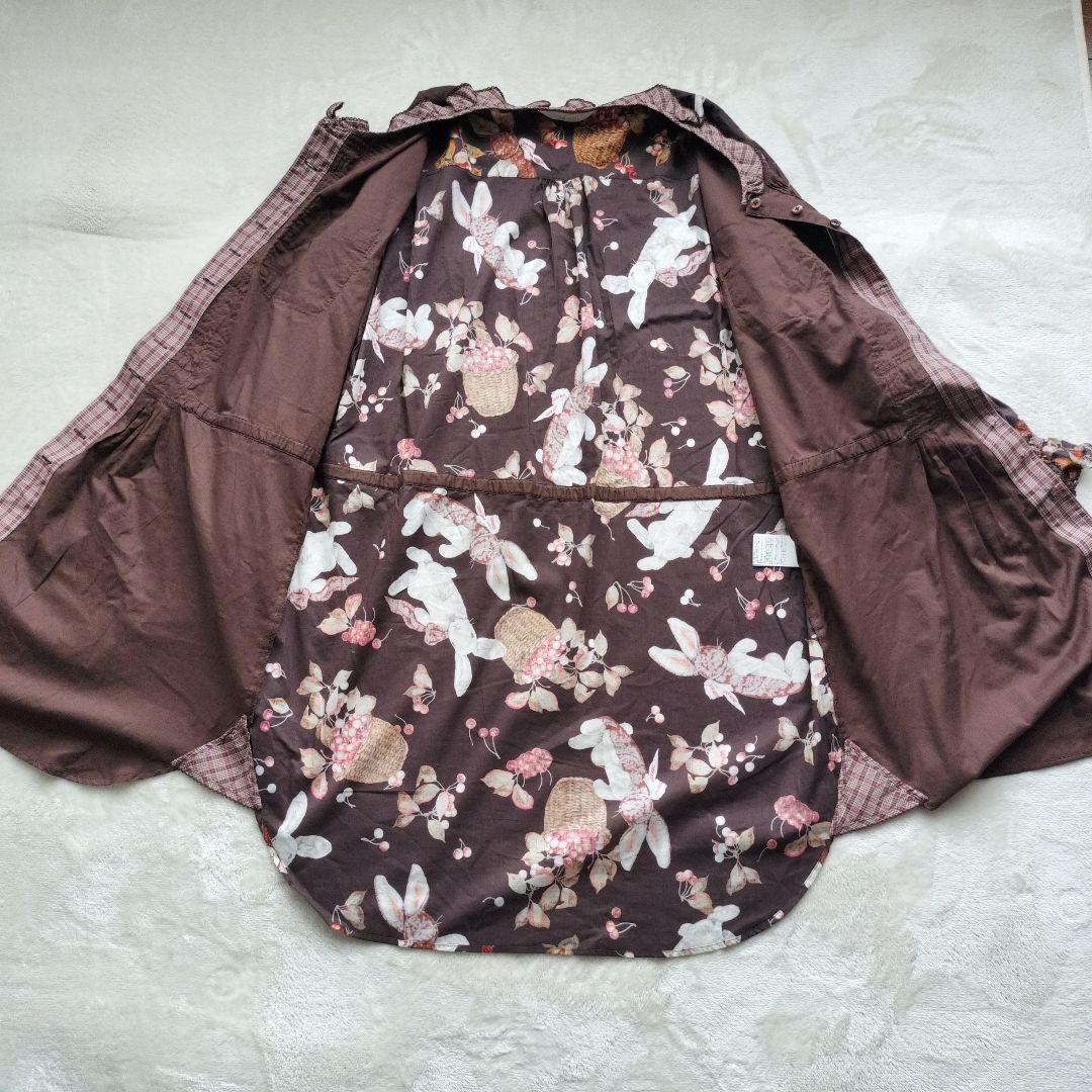 美品オータムチェリーとうさぎプリント×ローンチュニックブラウスブラウン 2021