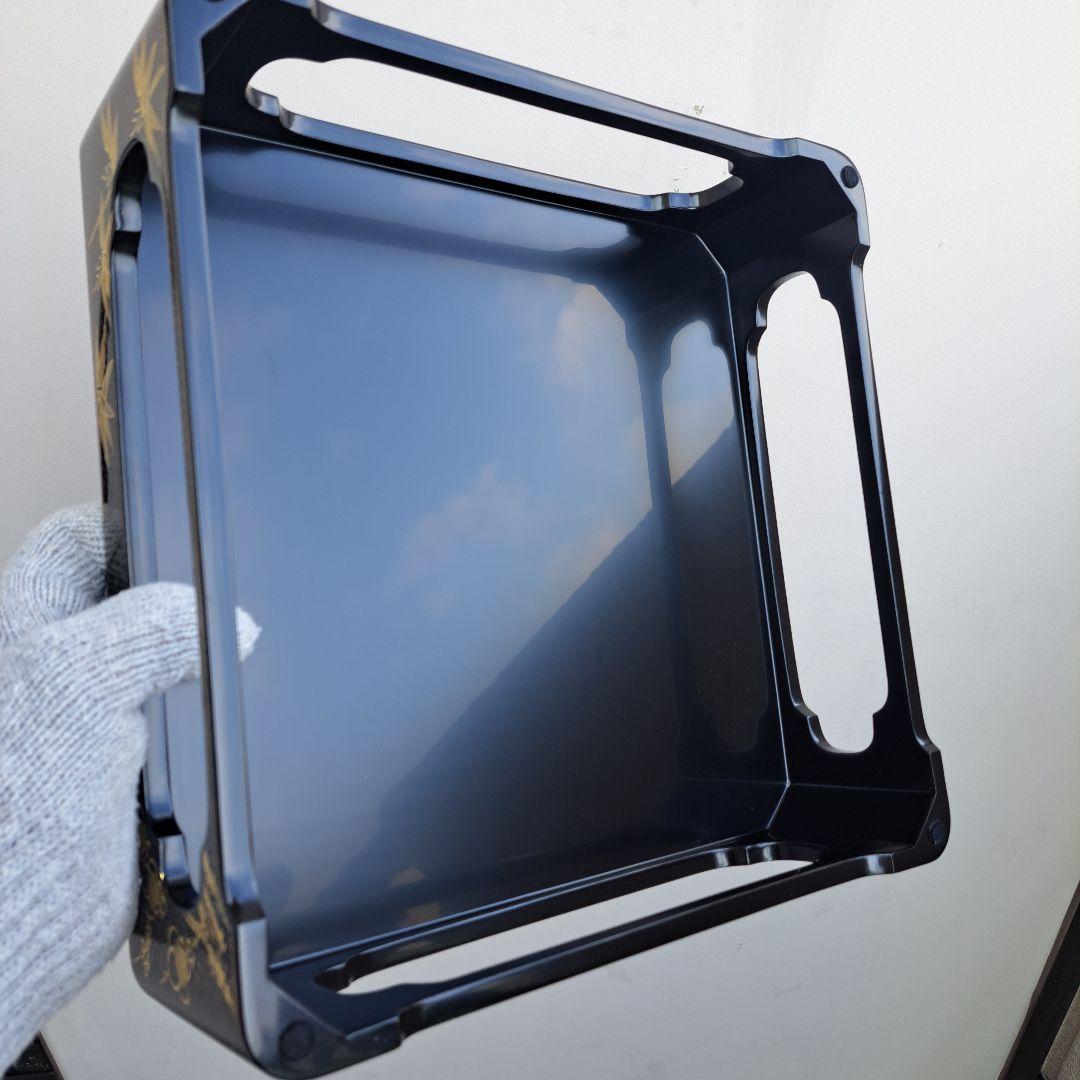 専用品【輪島塗　7.5寸\"2段重箱&重箱台】布着本堅地　沈金\"四君子　未使用品