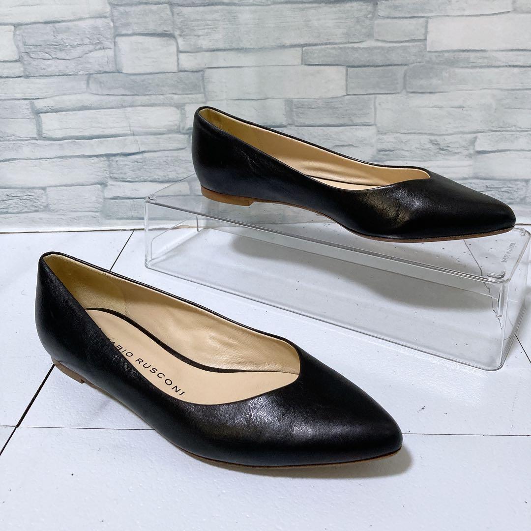 美品 ファビオルスコーニ フラットパンプス 本革 ポインテッドトゥ 22.5
