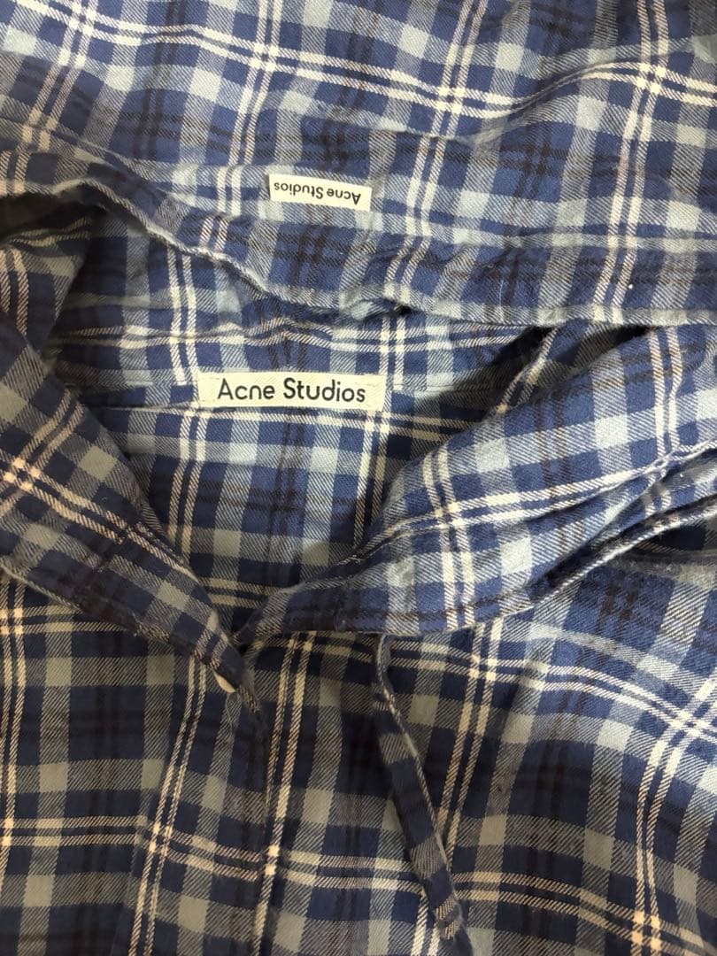 acne studios HOODED SHIRT ブルー アクネ チェック
