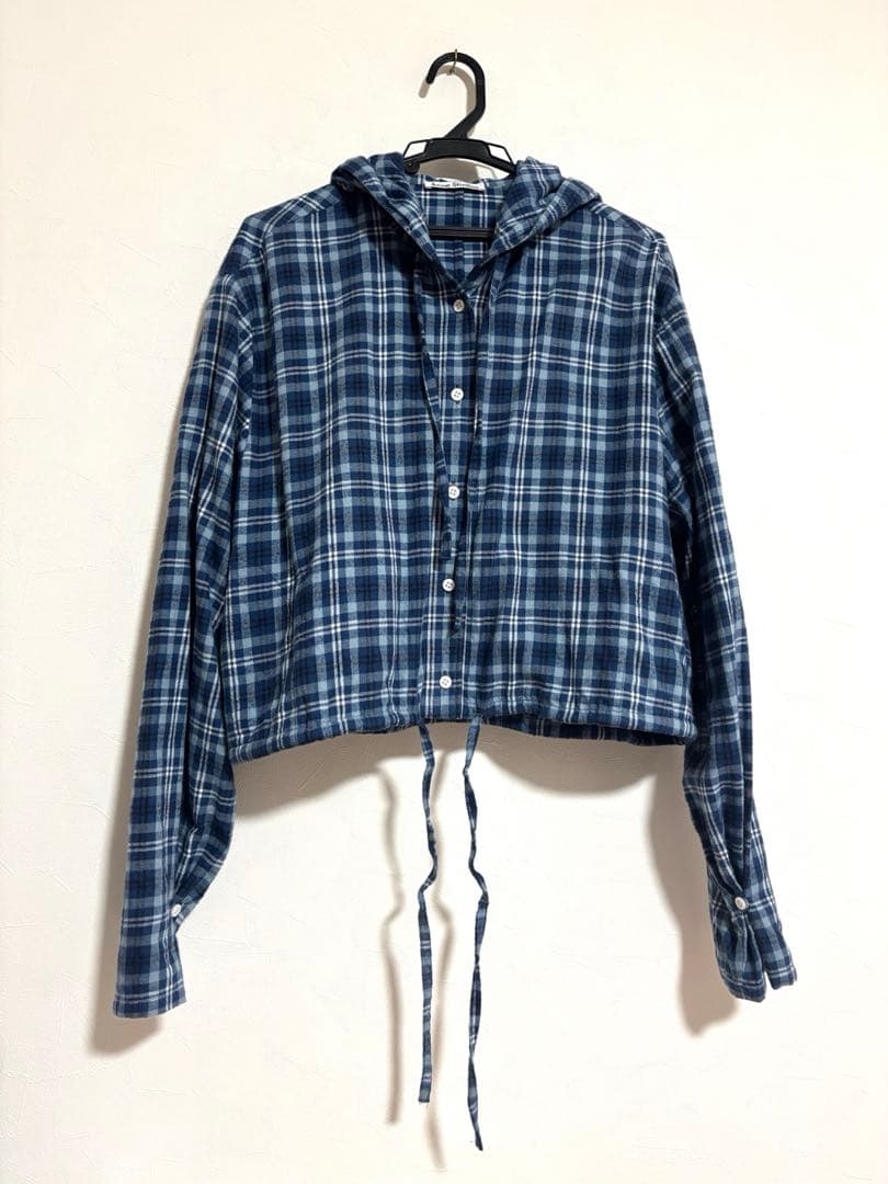 acne studios HOODED SHIRT ブルー アクネ チェック