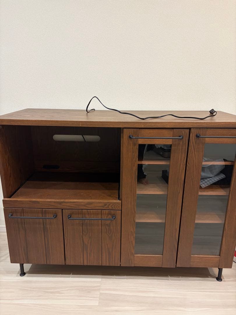 LOWYA 食器棚 レンジ台 コンセント付き ダークブラウン