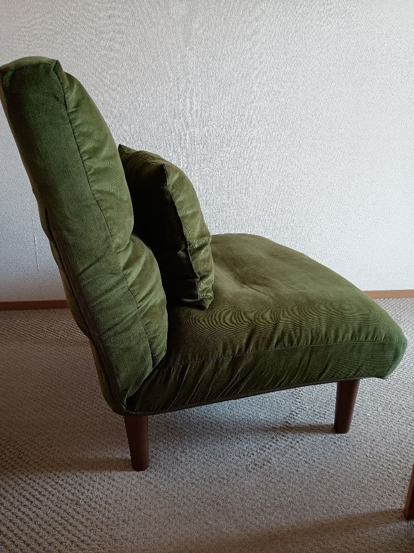 1人掛け ワイド ソファ 7段リクライニング グリーン クッション付き