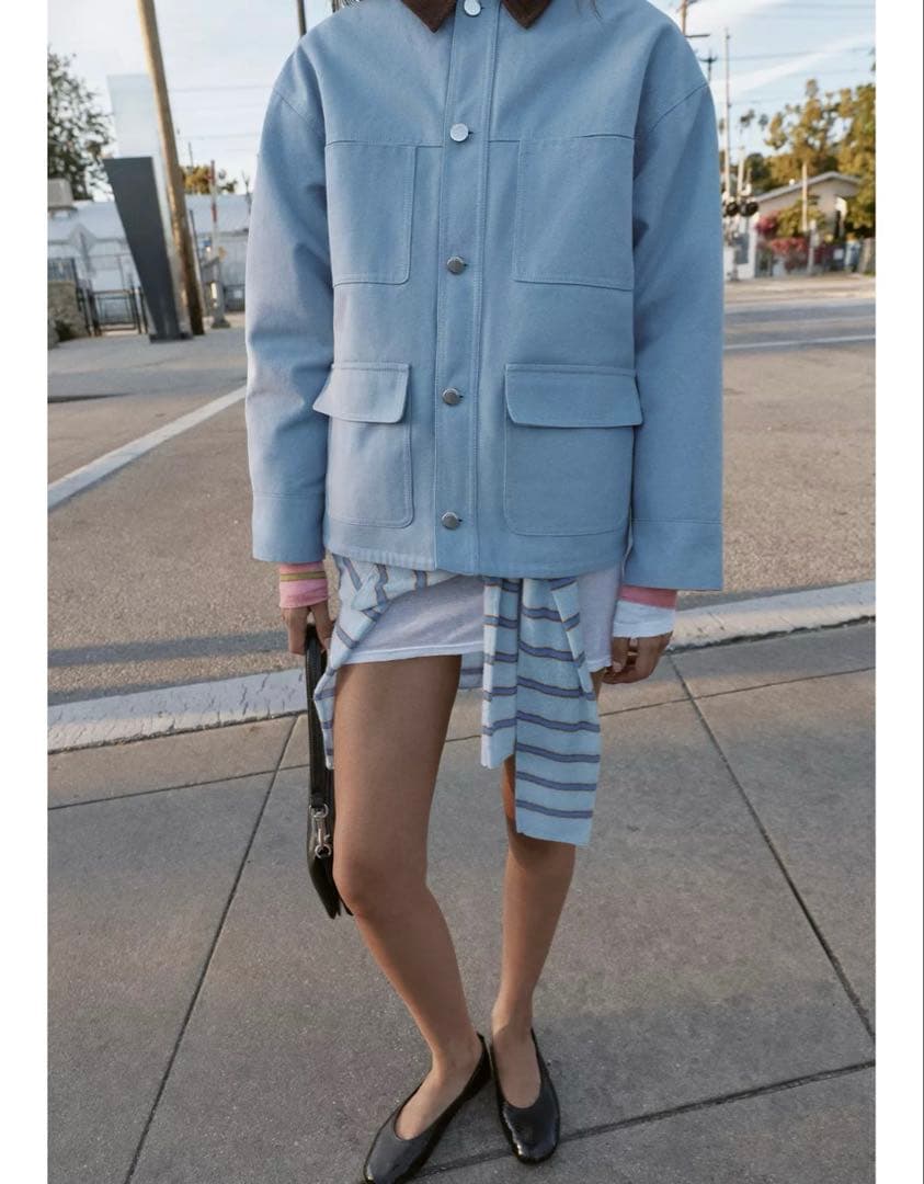 タグ付き新品★ZARAのコントラストカラーパフジャケット★Sサイズ★空色