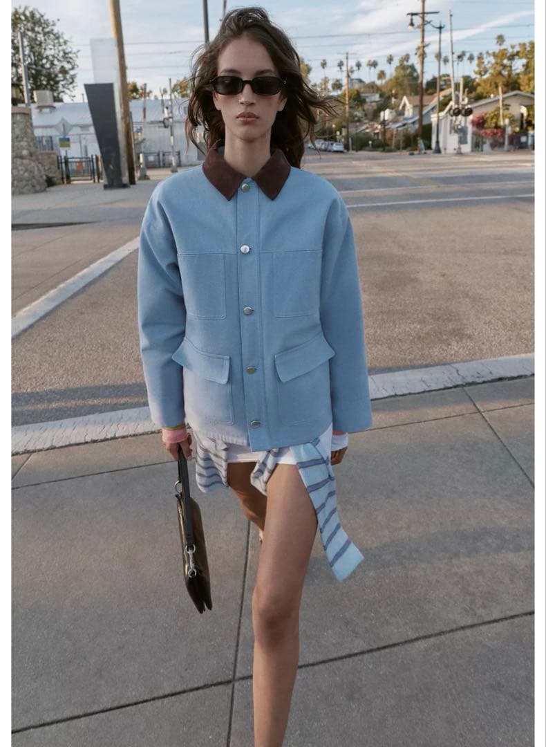 タグ付き新品★ZARAのコントラストカラーパフジャケット★Sサイズ★空色