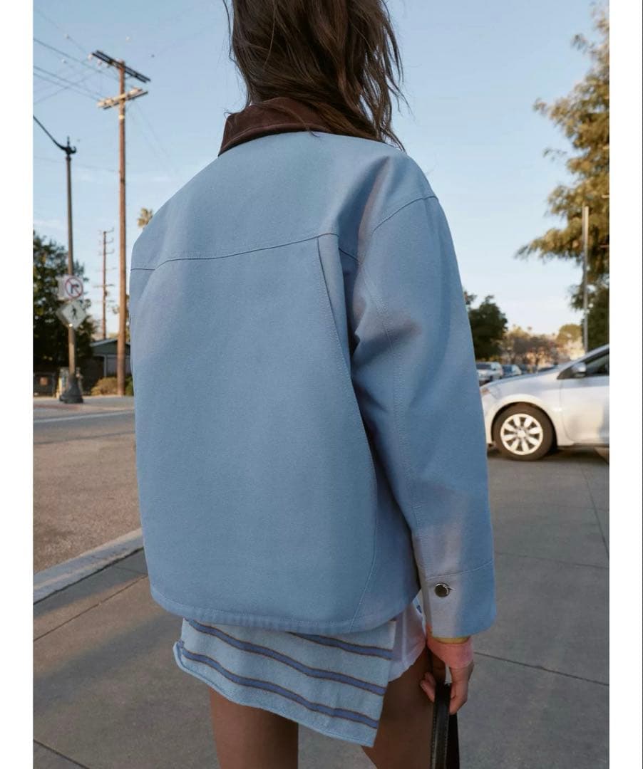 タグ付き新品★ZARAのコントラストカラーパフジャケット★Sサイズ★空色