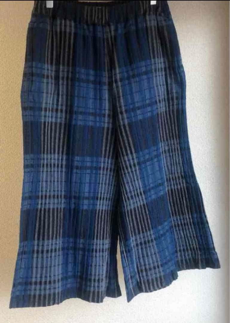 最終値下げ　plantation　waveチェック　ワイドパンツ