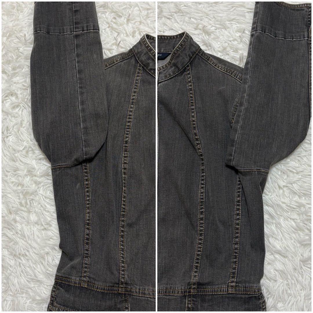 バーバリーロンドン ノーカラー デニムジャケット ノバチェック ロゴ刻印ボタン