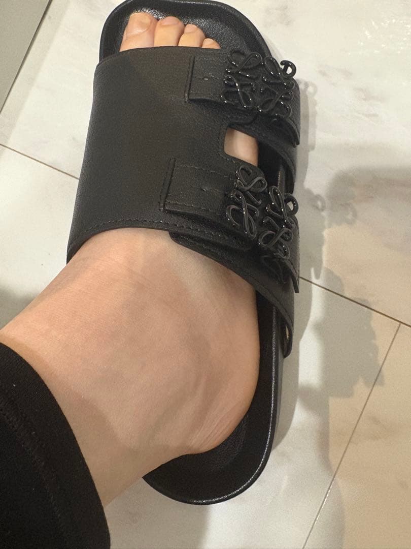 正規品　ロエベ　アナグラム　ユニセックス　サンダル　41 黒　ブラック　本革