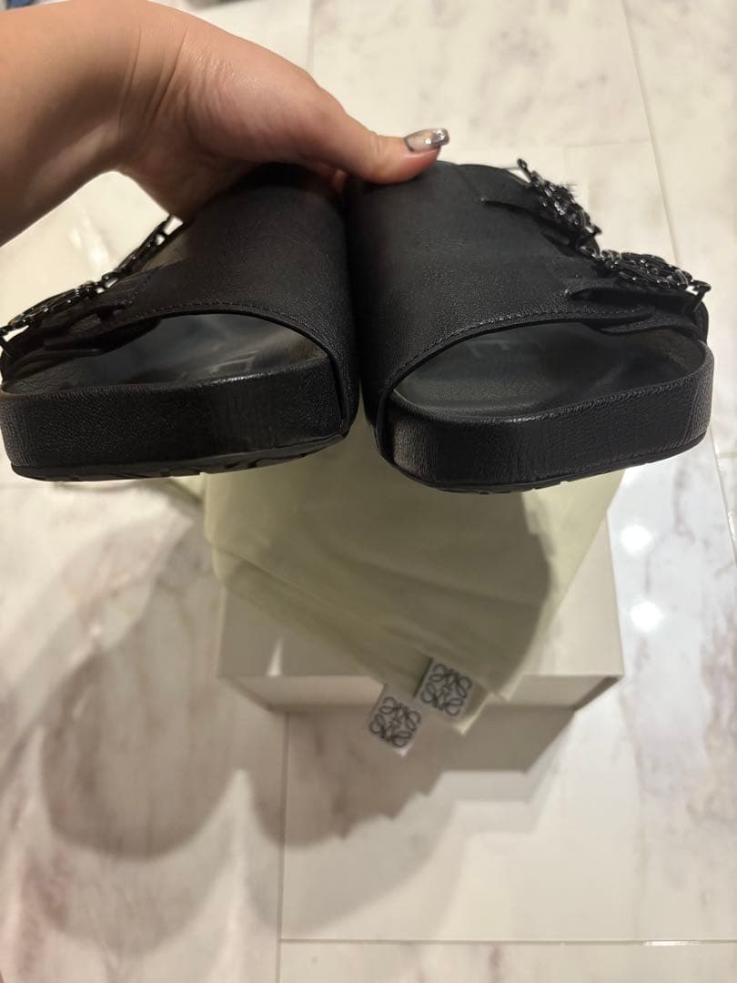 正規品　ロエベ　アナグラム　ユニセックス　サンダル　41 黒　ブラック　本革