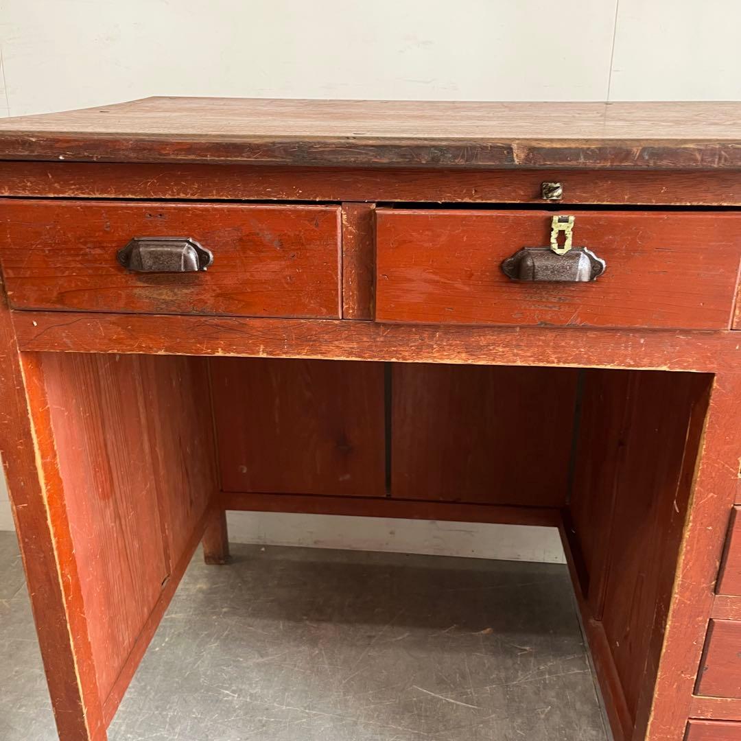 アンティーク 片袖机 デスク テーブル モダン レトロ 無垢材