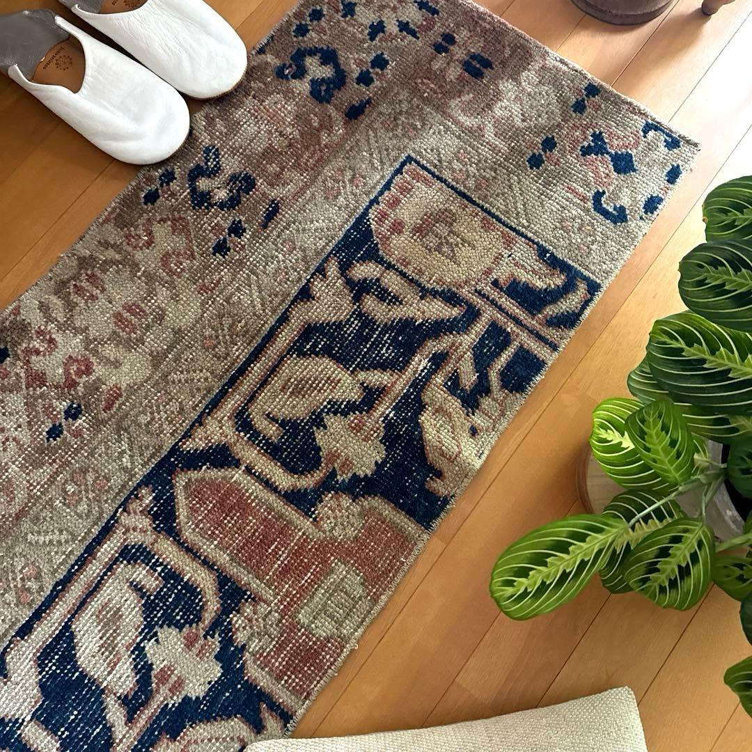 専用　48×124優しいベージュ深みあるネイビー　ボタニカル　トルコヴィンテージ