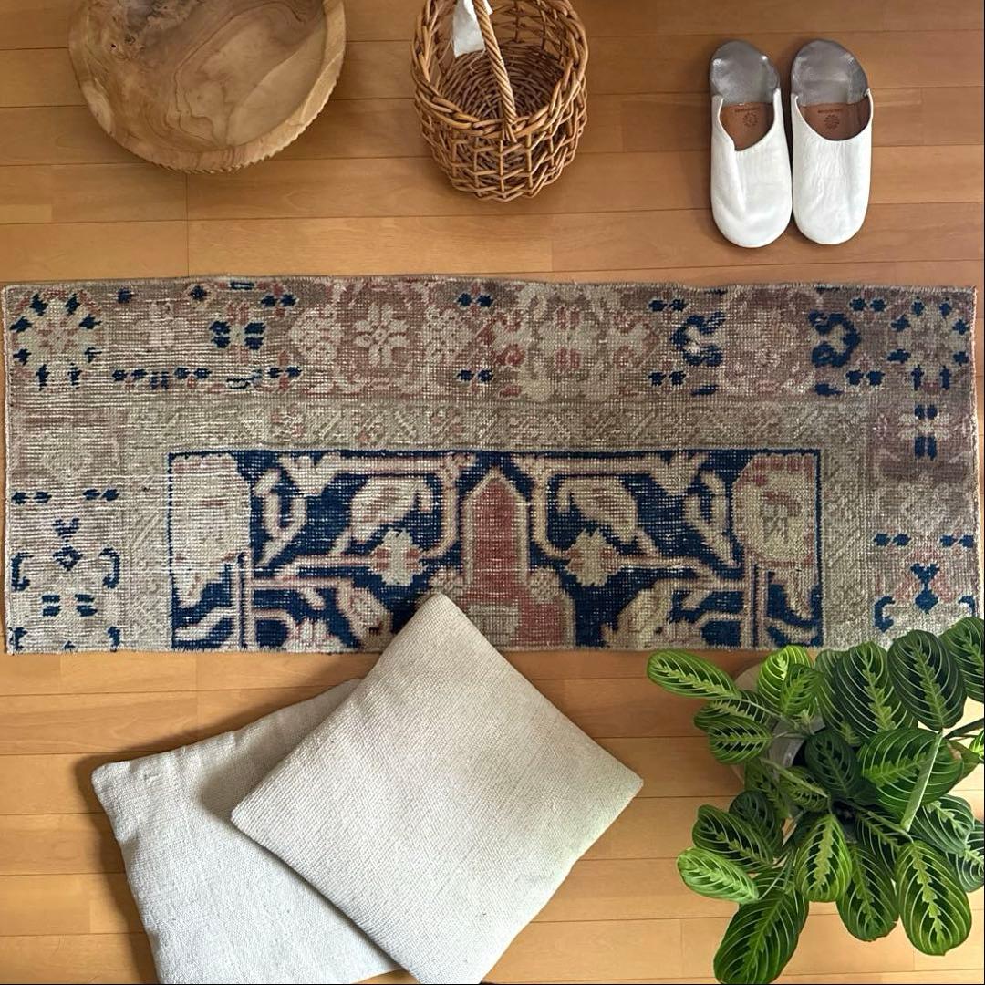 専用　48×124優しいベージュ深みあるネイビー　ボタニカル　トルコヴィンテージ