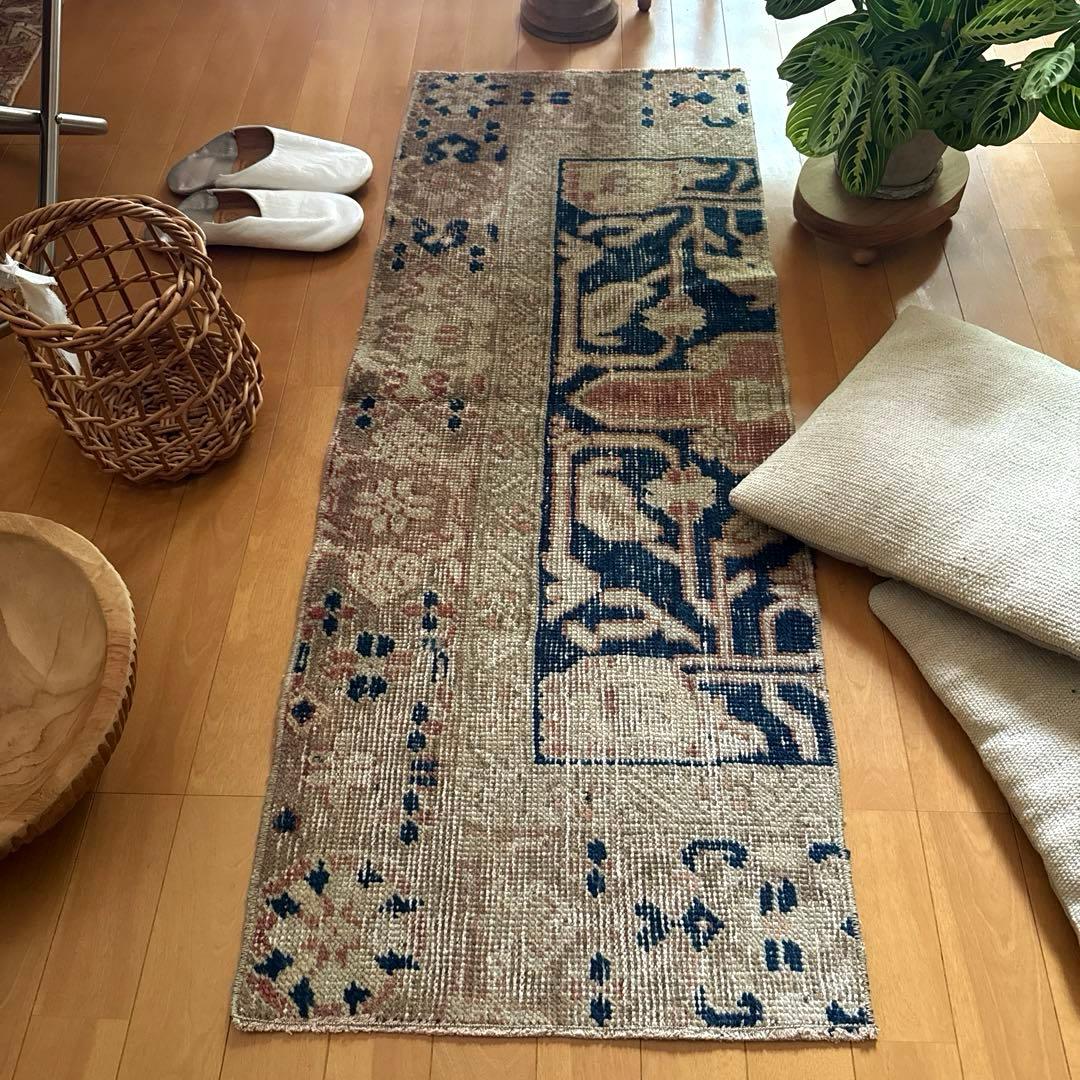 専用　48×124優しいベージュ深みあるネイビー　ボタニカル　トルコヴィンテージ