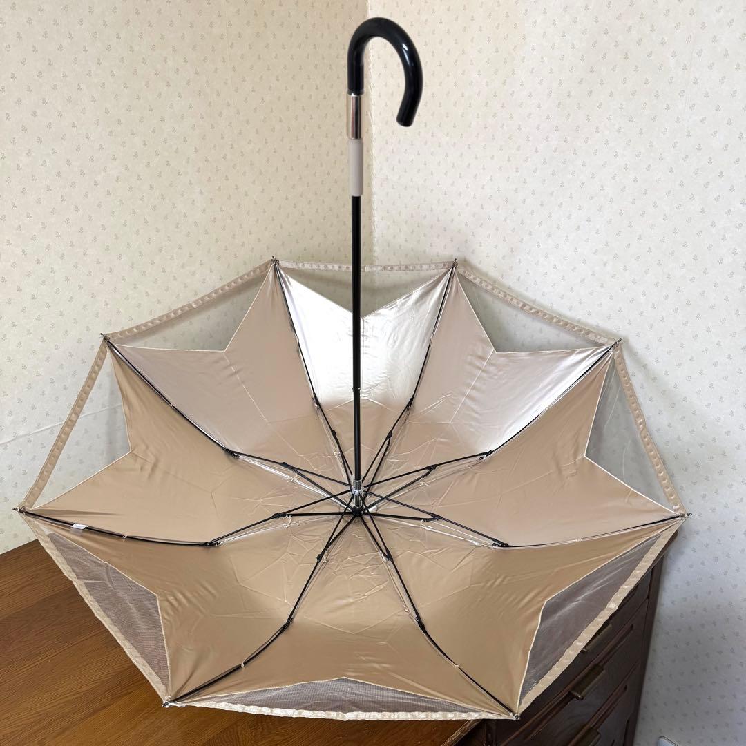 ★新品★サンドレス　晴雨兼用　日傘　楽折　１級遮光　クリスタルビジュー　ベージュ