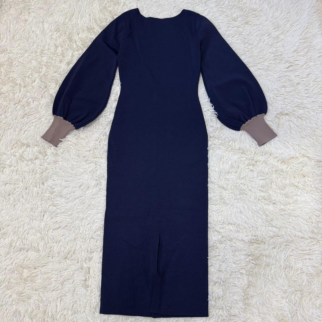 JENNE 配色カフスニットワンピース　ネイビー　S