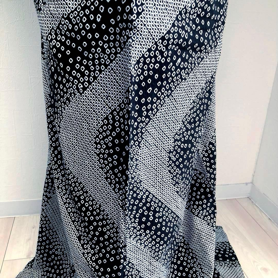 ひまわり 有松鳴海絞り　浴衣　白黒　絞りの曲線　手縫い　No.22-19