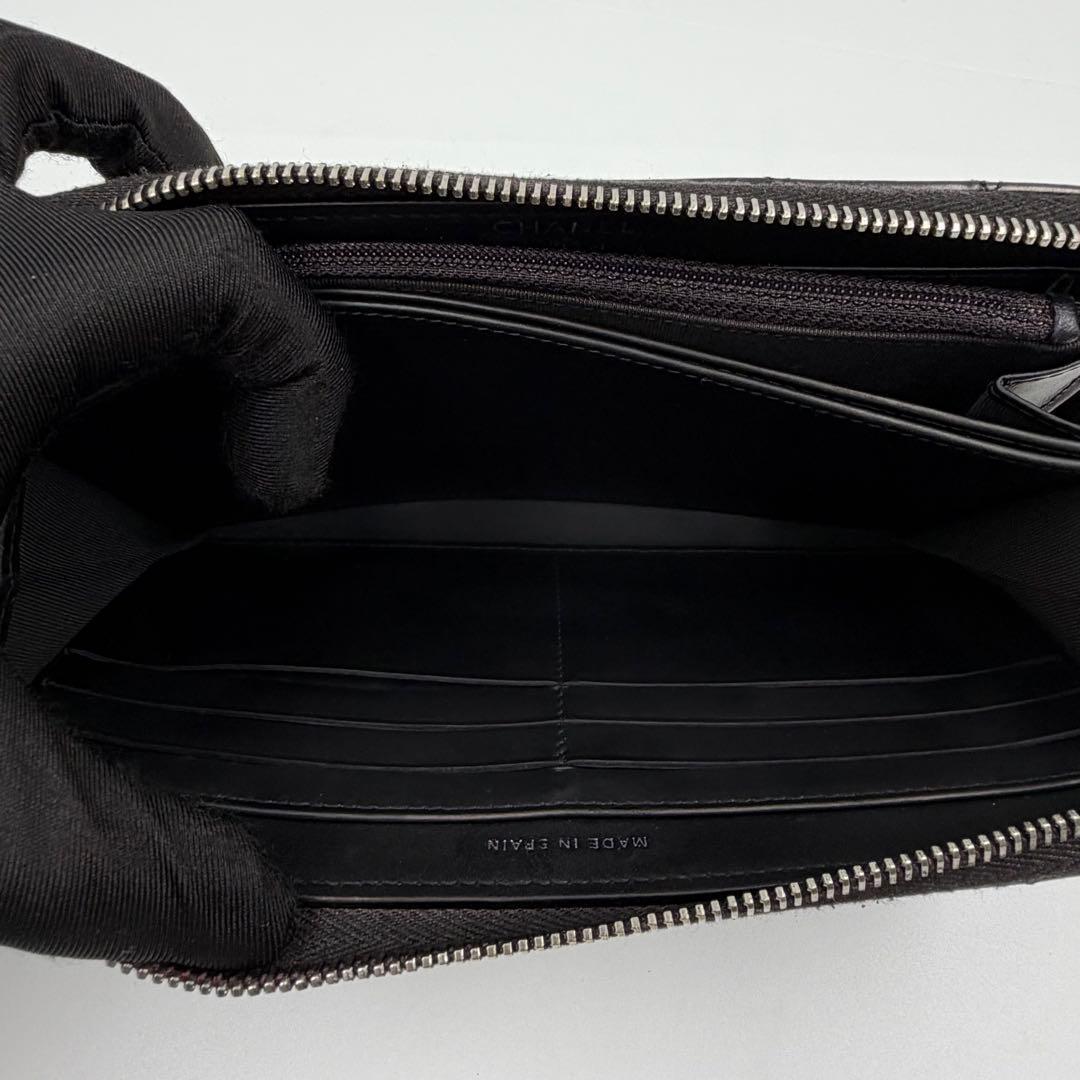 【美品】シャネル 長財布 エナメル パテント マトラッセ ココマーク 黒 820