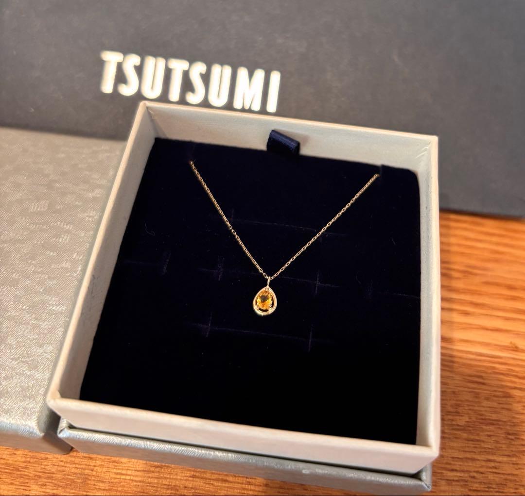新品　ツツミ　幸福の石　シトリン　しずく型　ネックレス　K10　イエローゴールド