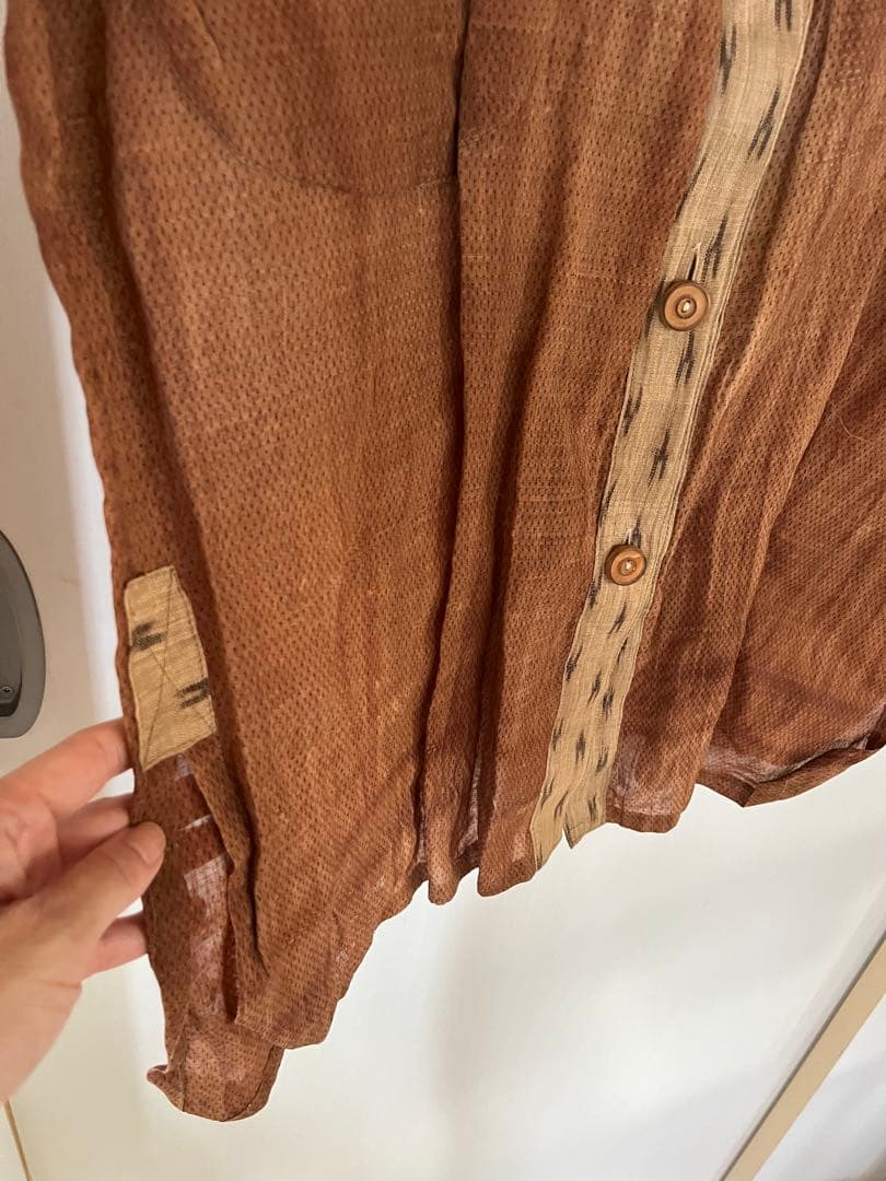 iin◆麻の柿渋染め&絣 薄手羽コート◆