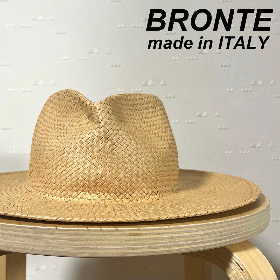 イタリア製 古着 ブロンテ 麦わら帽子 ハット フェドラハット ストローハット