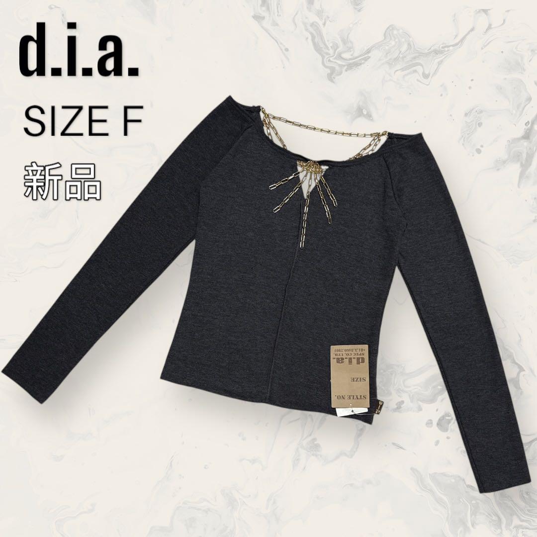 【新品】 d.i.a ゴールド チェーン付き バック Vネック トップス