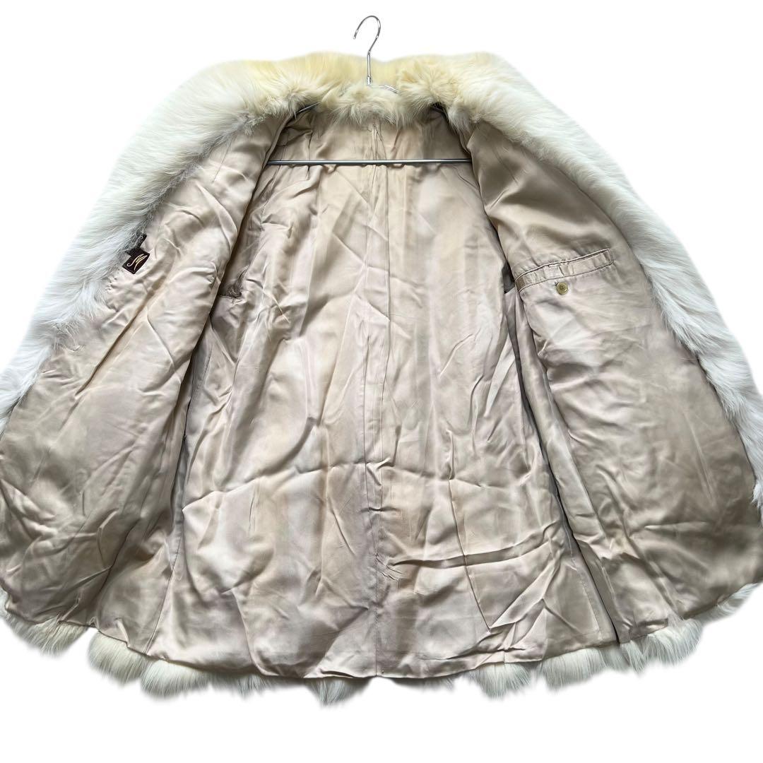 肉厚◎ 着丈80cm シャドーフォックス ファーコート 毛皮 白狐 XL相当