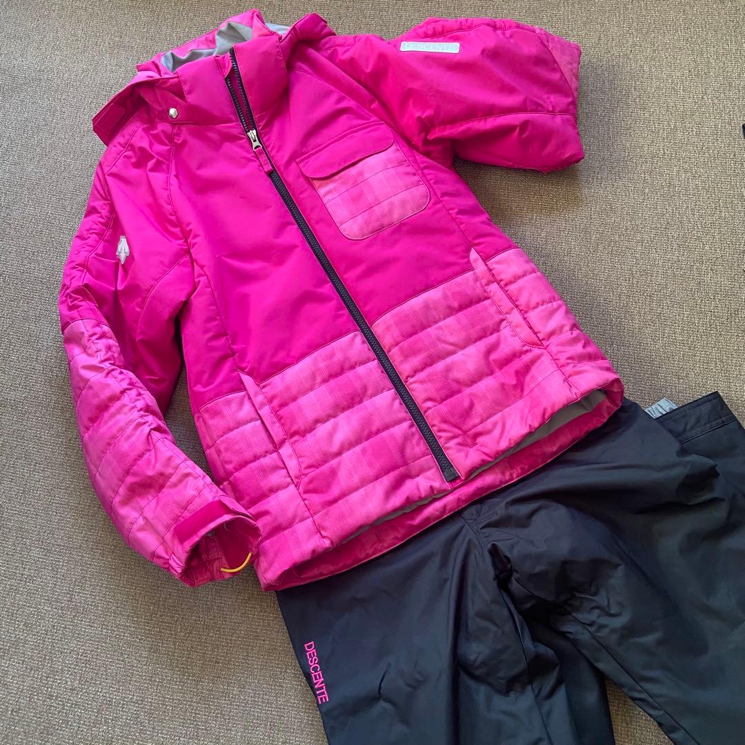 美品DESCENTE 160 レディースS相当 スキーウェア ピンク黒 デサント