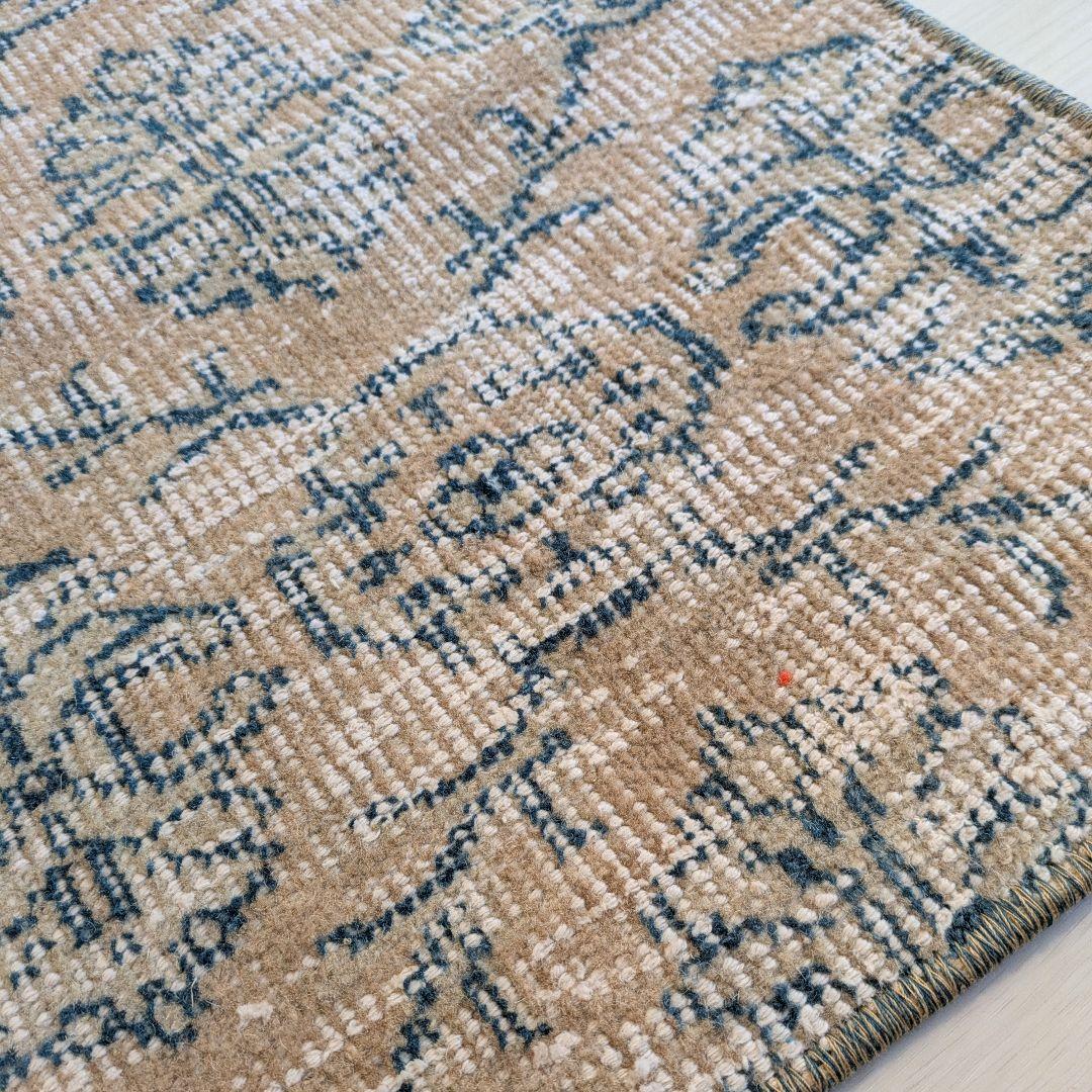 45×77 ベージュ地グリーン紋章柄　トルコヴィンテージラグ（ミニサイズ）