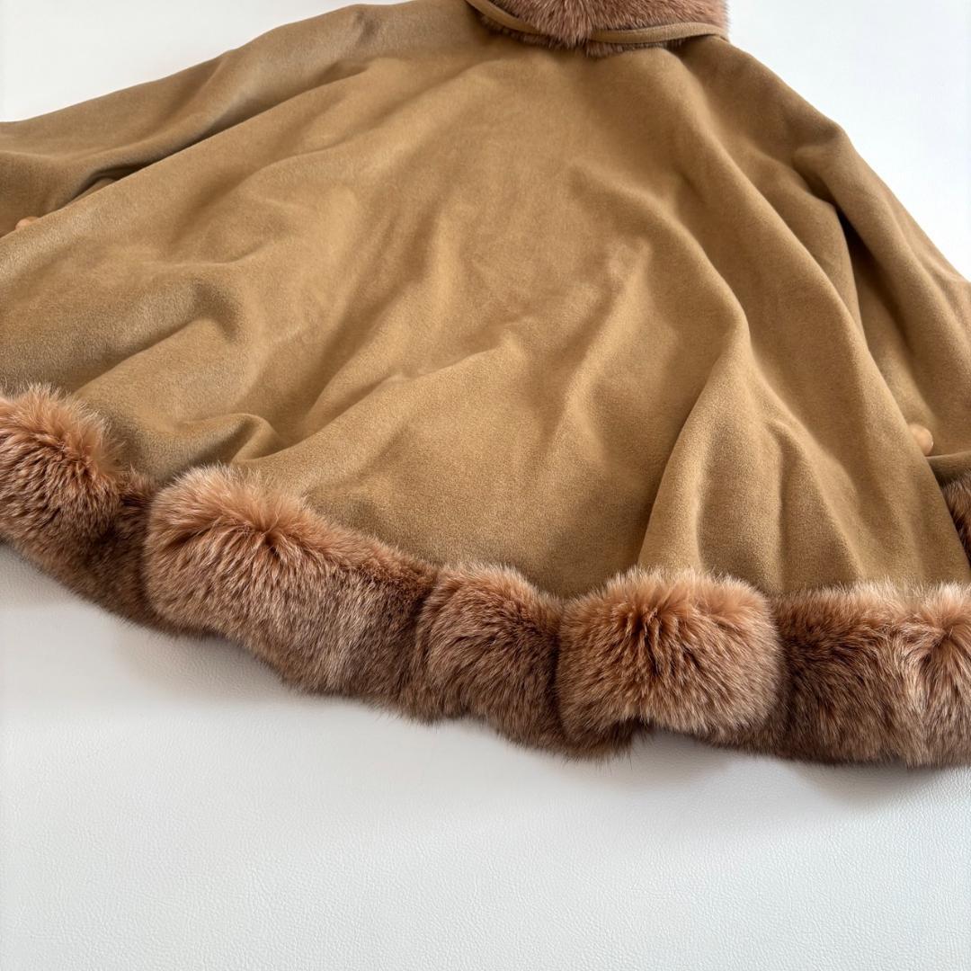 【アンゴラ100】SOLEIL ポンチョ ケープ フォックスファー M ベージュ