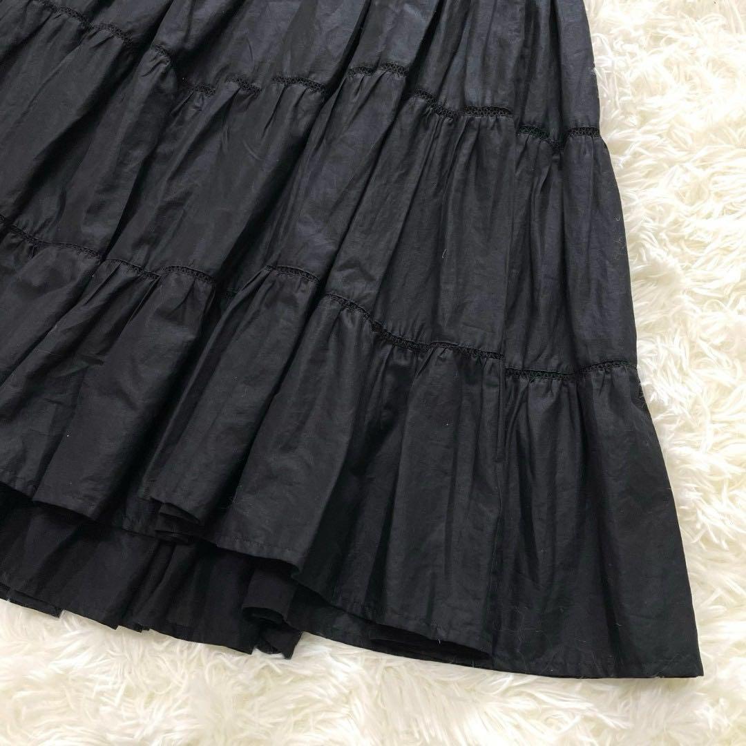 美品 マーレット PARADISE コットンパフスリーブティアードワンピース 黒