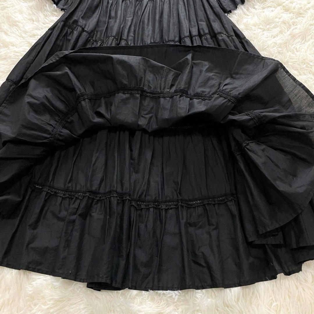 美品 マーレット PARADISE コットンパフスリーブティアードワンピース 黒