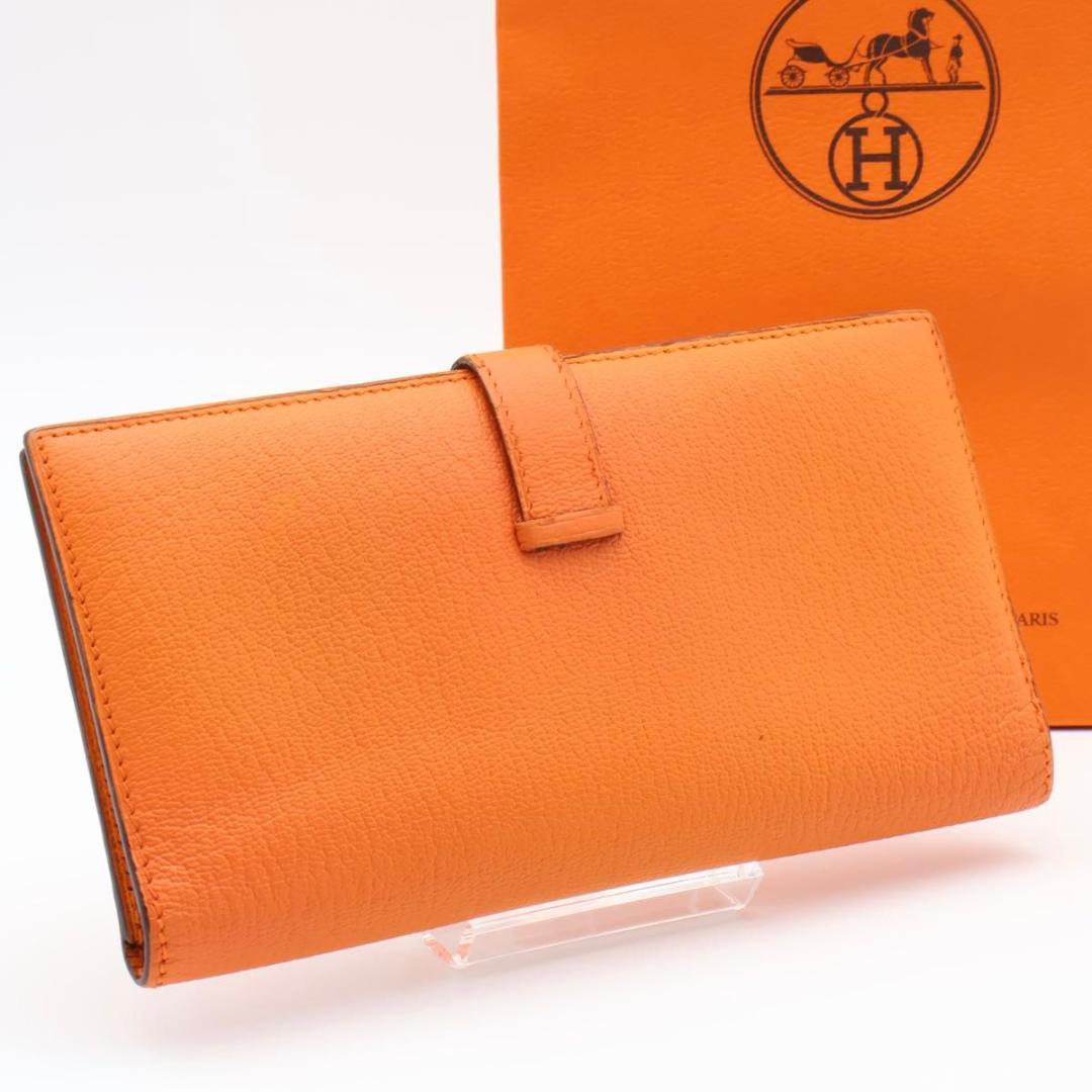 【極美品】HERMES ベアンクラシック シェーブル オレンジ 長財布