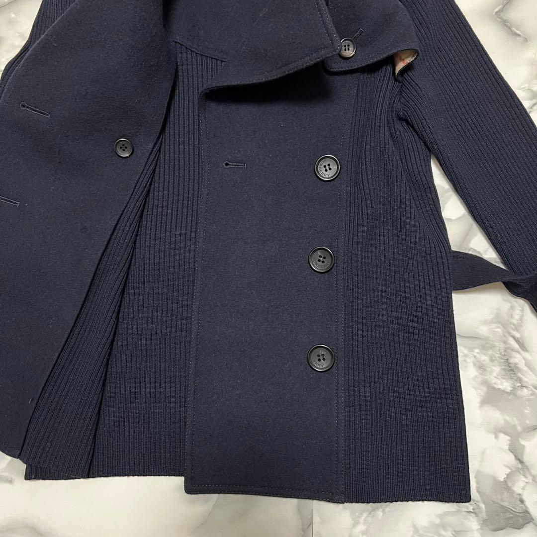【美品】バーバリーロンドン　ニット切替ジャケット　カシミヤ混　Pコート　チェック