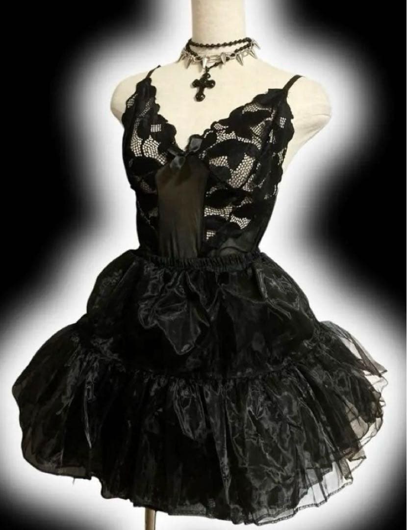 y2kゴシックフリルフェアリーグランジパニエミニスカ00sオーガンジー古着屋