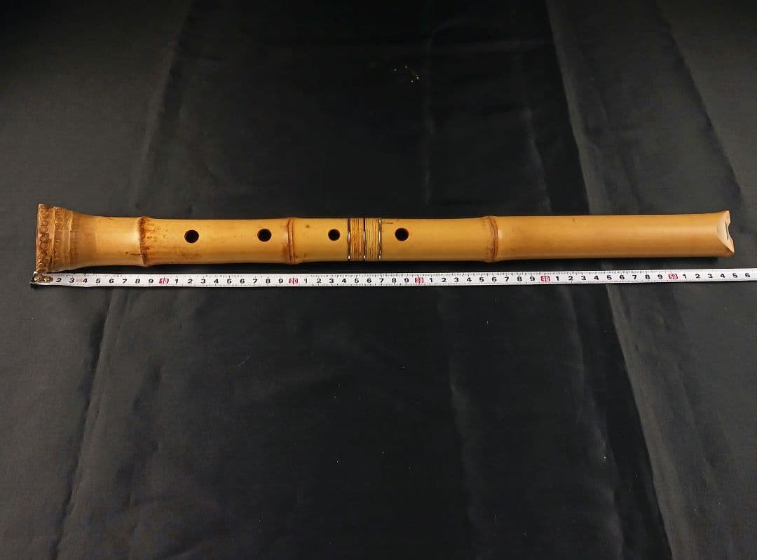 Y3110-6 琴古流 尺八 竹堂製 銀三線 全長55㎝ 竹製