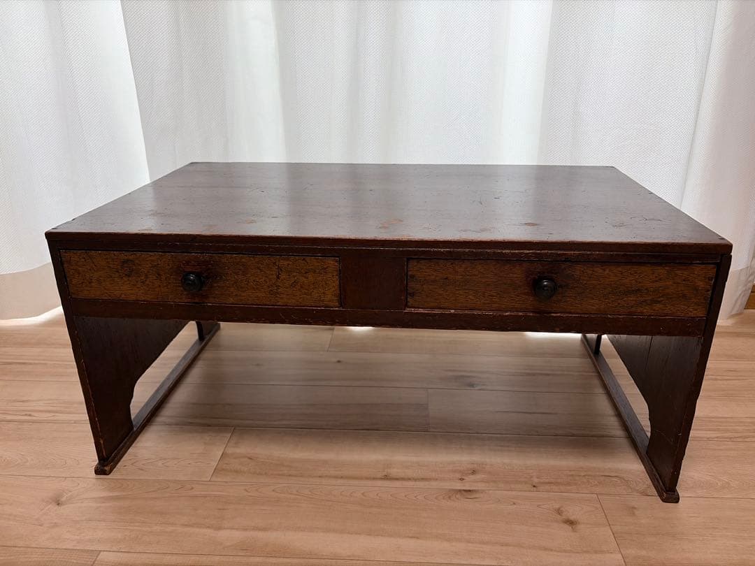 昭和レトロ 文机｜無垢材 引き出し2杯｜古道具 古家具 ローテーブル