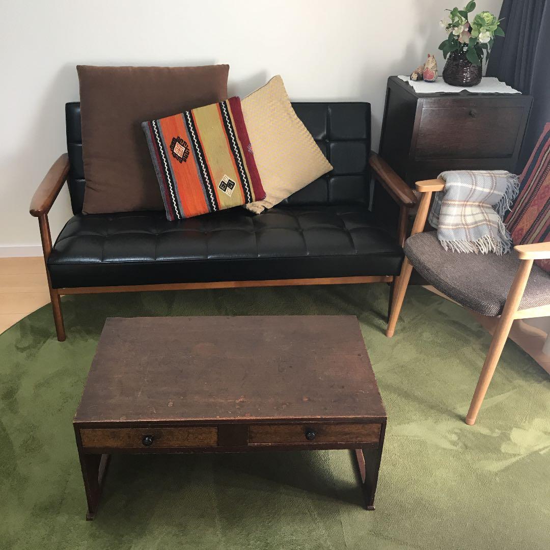 昭和レトロ 文机｜無垢材 引き出し2杯｜古道具 古家具 ローテーブル