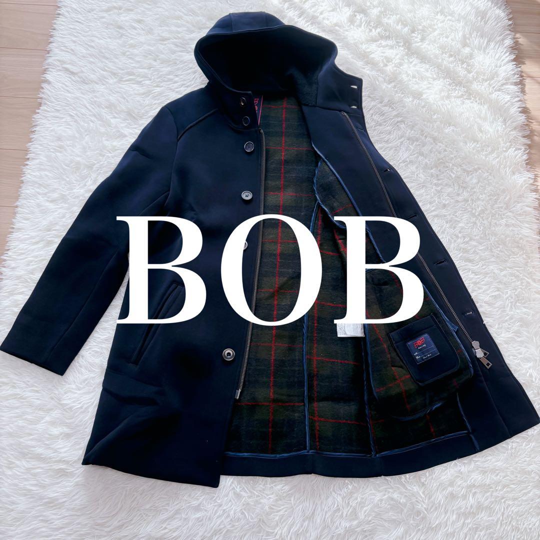 【美品】BOB ボンディング 大きいサイズ フーデットコート チェック ロング