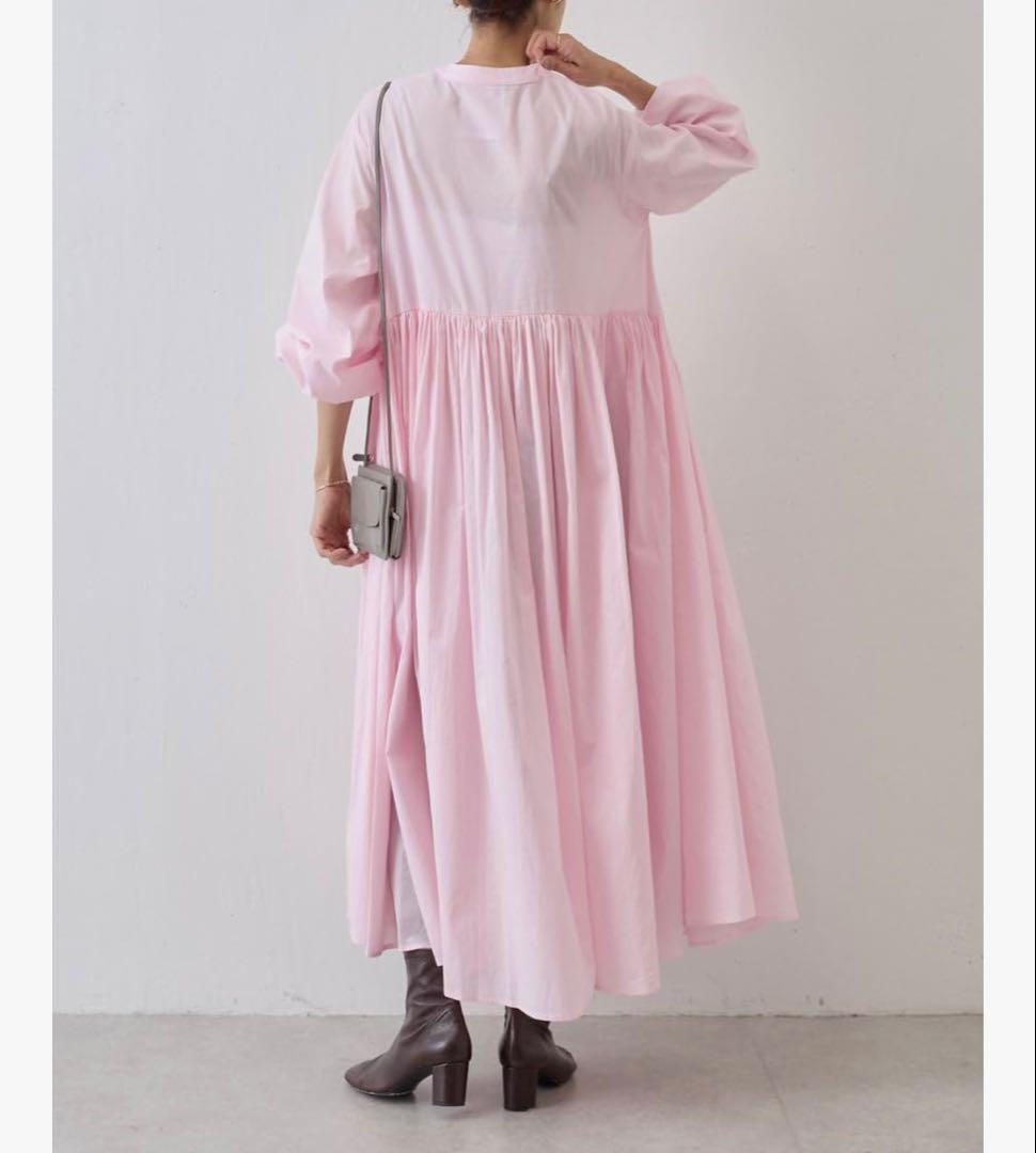 BEARDSLEY✨ギャザーロングワンピース　ゆったり　洗える　グレー　綿100